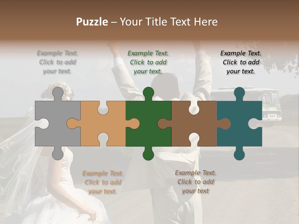 Just Married Couple Hitchhiking In A Field. PowerPoint Template