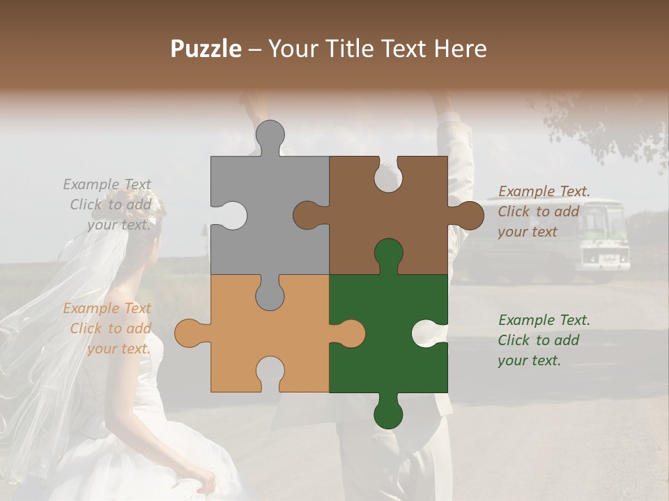 Just Married Couple Hitchhiking In A Field. PowerPoint Template