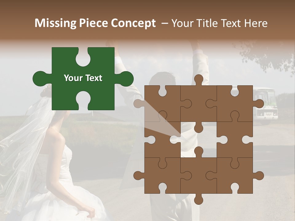 Just Married Couple Hitchhiking In A Field. PowerPoint Template