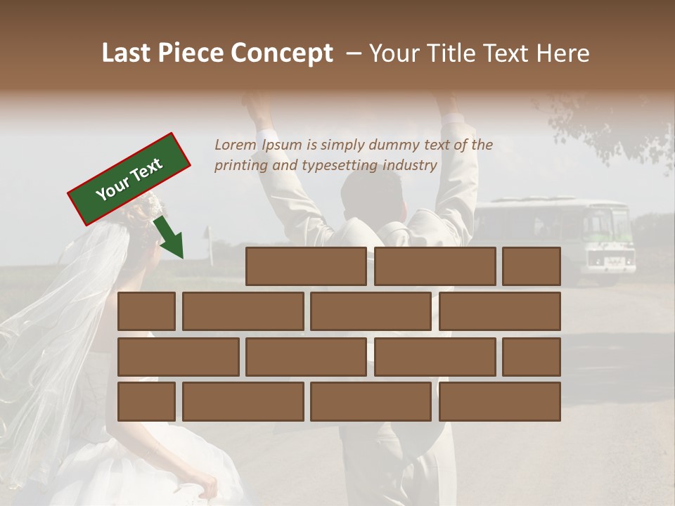 Just Married Couple Hitchhiking In A Field. PowerPoint Template