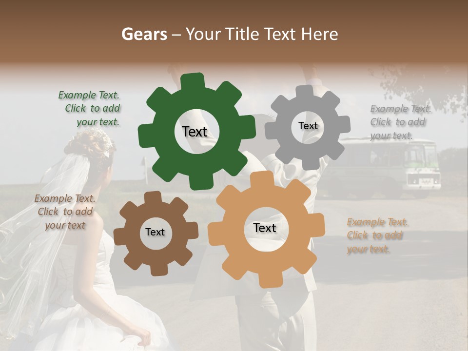 Just Married Couple Hitchhiking In A Field. PowerPoint Template