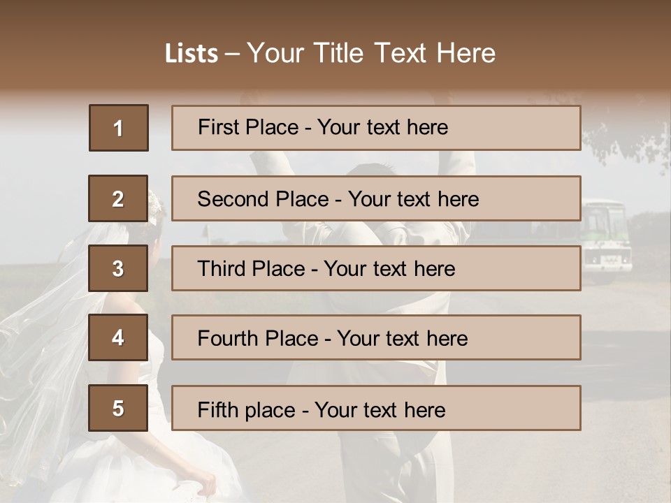 Just Married Couple Hitchhiking In A Field. PowerPoint Template