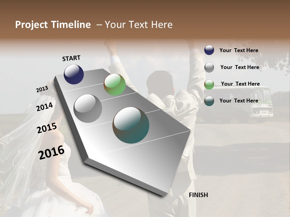 Just Married Couple Hitchhiking In A Field. PowerPoint Template