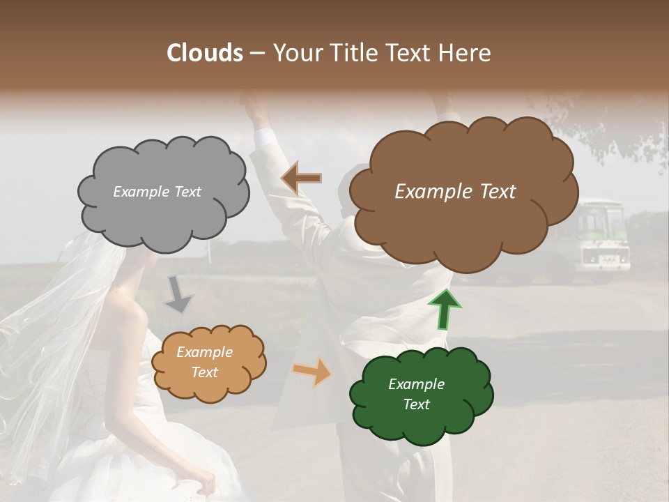 Just Married Couple Hitchhiking In A Field. PowerPoint Template