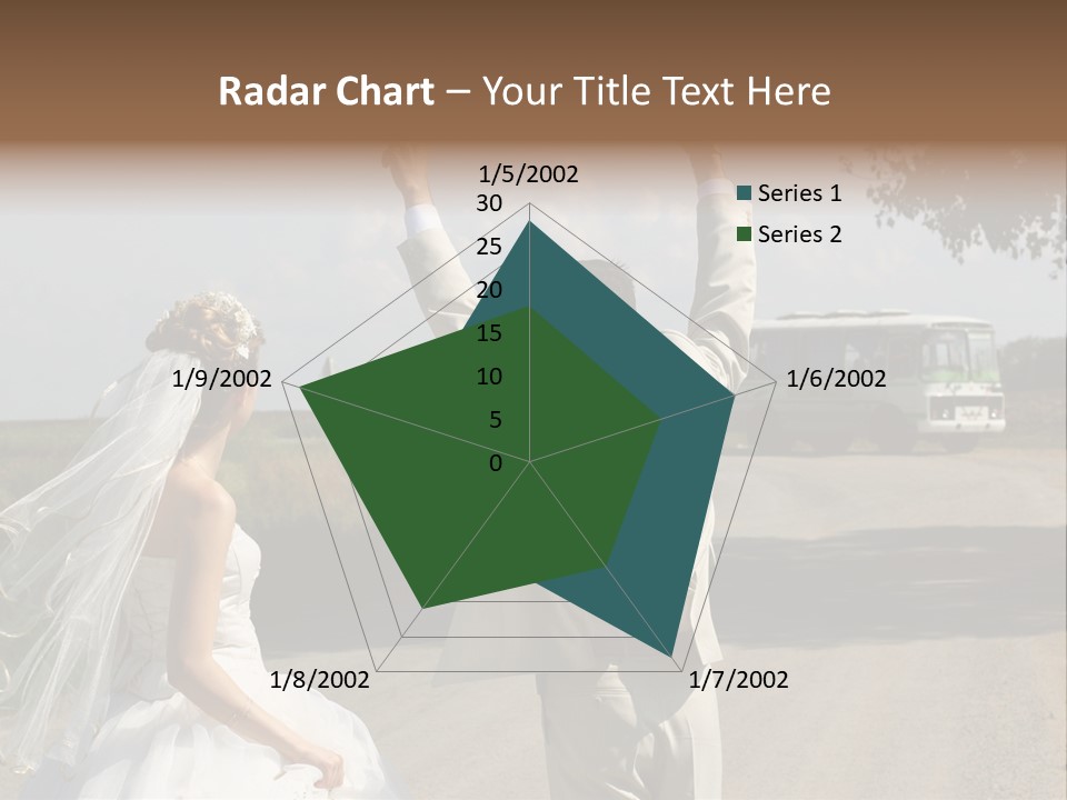 Just Married Couple Hitchhiking In A Field. PowerPoint Template