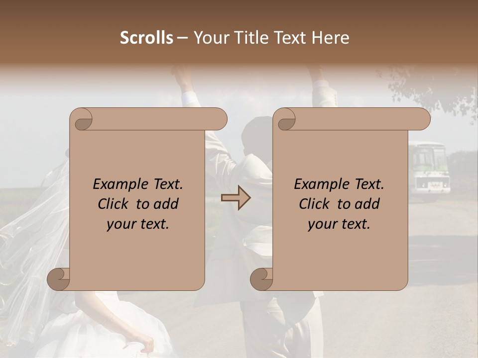Just Married Couple Hitchhiking In A Field. PowerPoint Template