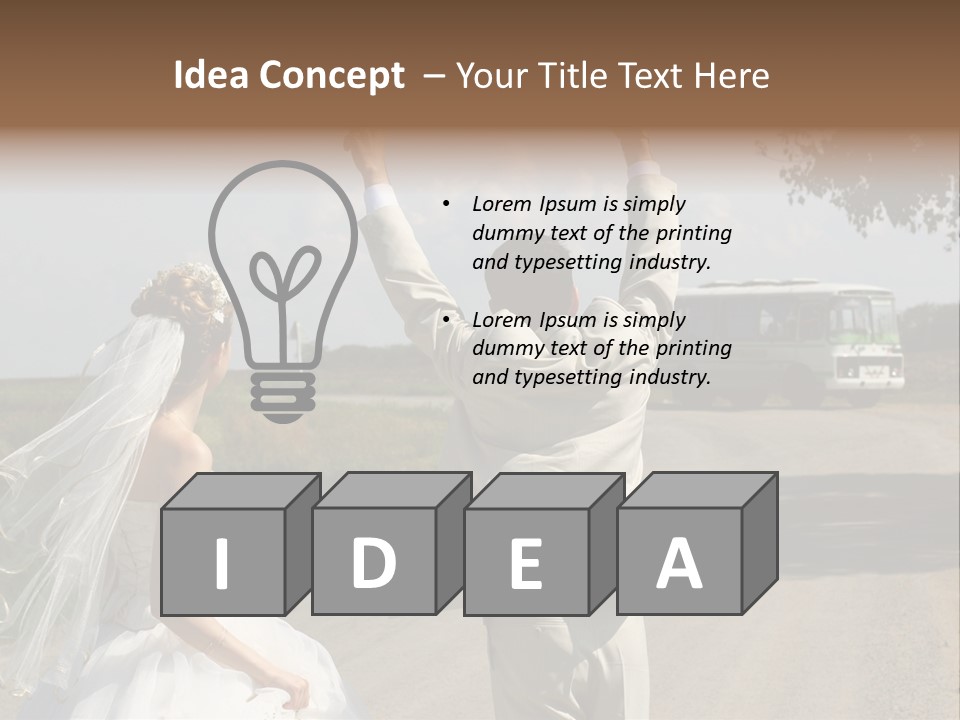 Just Married Couple Hitchhiking In A Field. PowerPoint Template