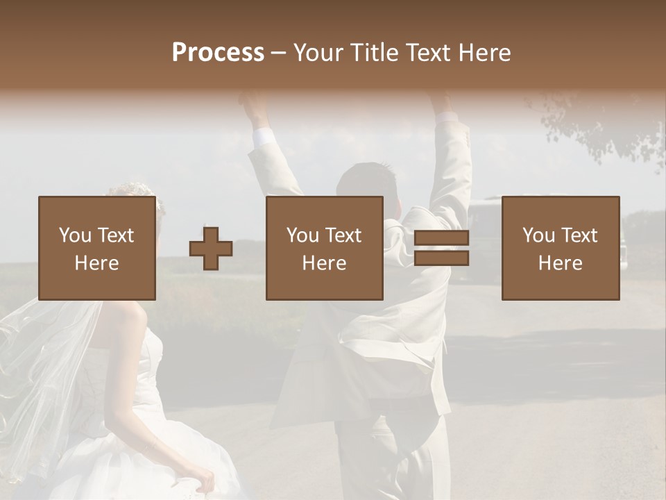 Just Married Couple Hitchhiking In A Field. PowerPoint Template