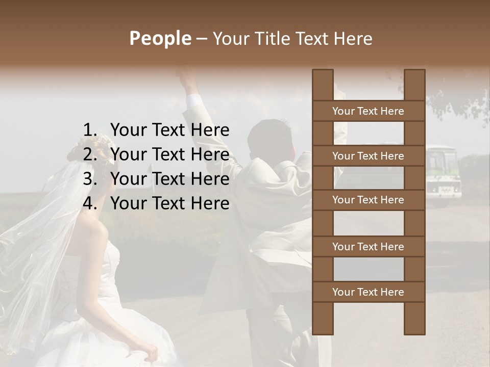 Just Married Couple Hitchhiking In A Field. PowerPoint Template