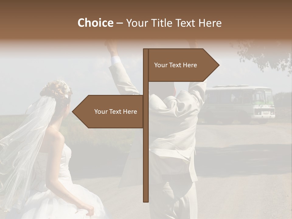Just Married Couple Hitchhiking In A Field. PowerPoint Template
