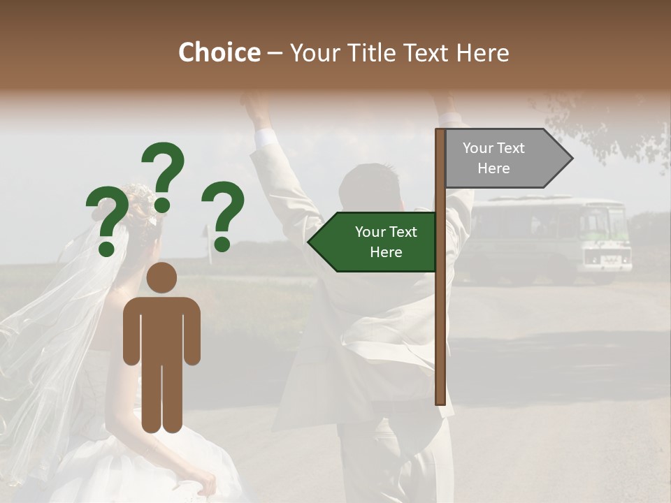 Just Married Couple Hitchhiking In A Field. PowerPoint Template