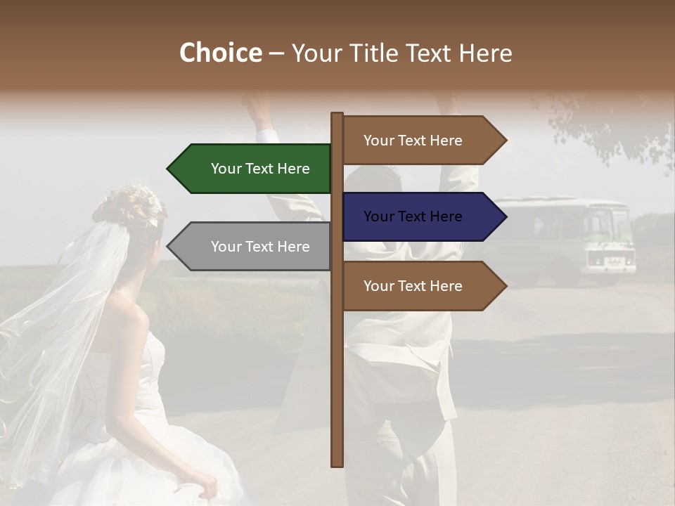 Just Married Couple Hitchhiking In A Field. PowerPoint Template