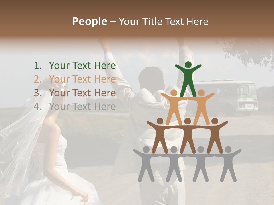 Just Married Couple Hitchhiking In A Field. PowerPoint Template