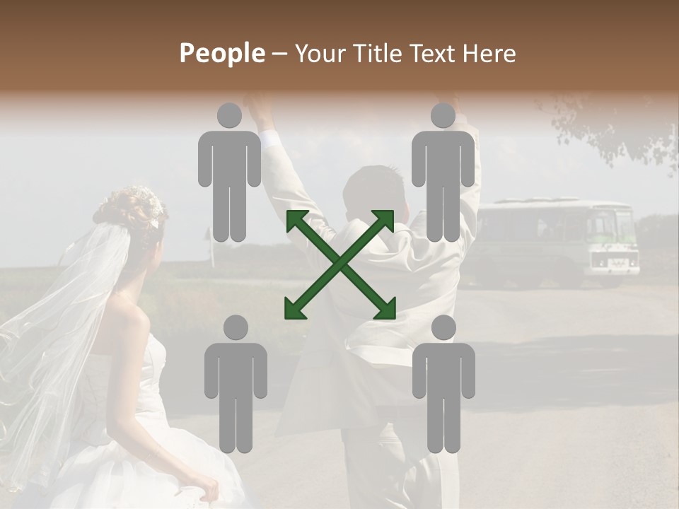 Just Married Couple Hitchhiking In A Field. PowerPoint Template