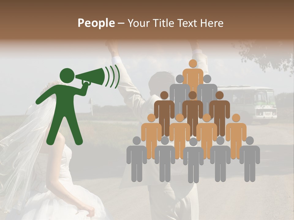 Just Married Couple Hitchhiking In A Field. PowerPoint Template