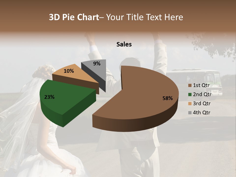 Just Married Couple Hitchhiking In A Field. PowerPoint Template