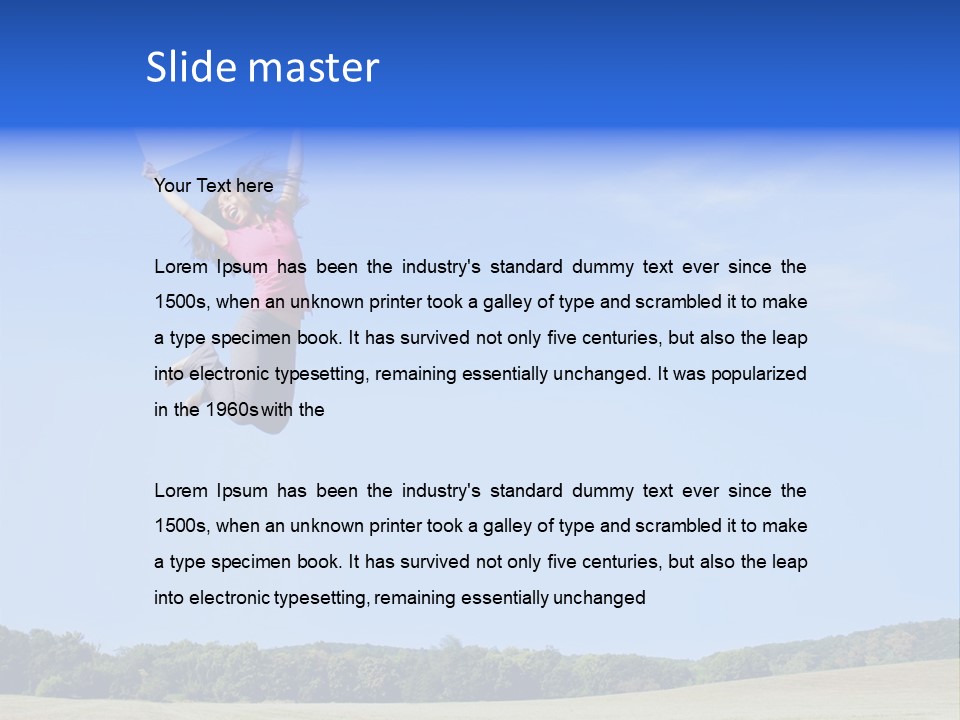 Chinese Girl Jumping With A Blank Sign In A Field. PowerPoint Template