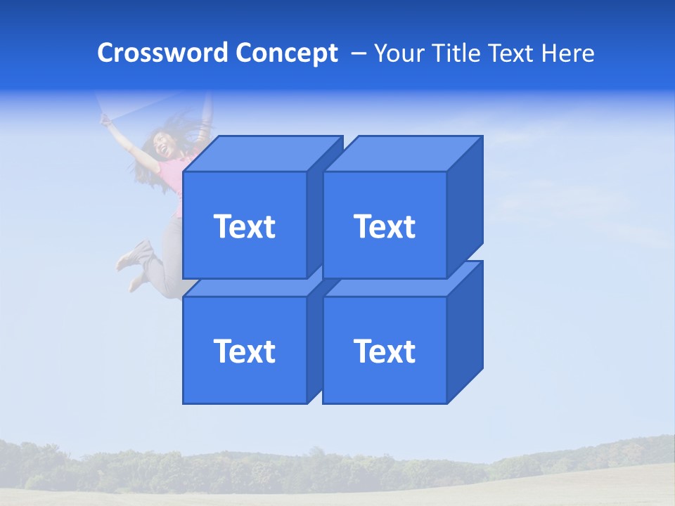 Chinese Girl Jumping With A Blank Sign In A Field. PowerPoint Template