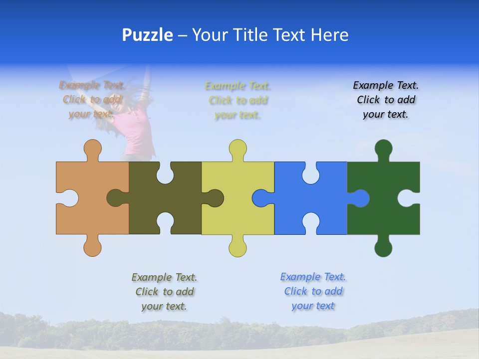 Chinese Girl Jumping With A Blank Sign In A Field. PowerPoint Template