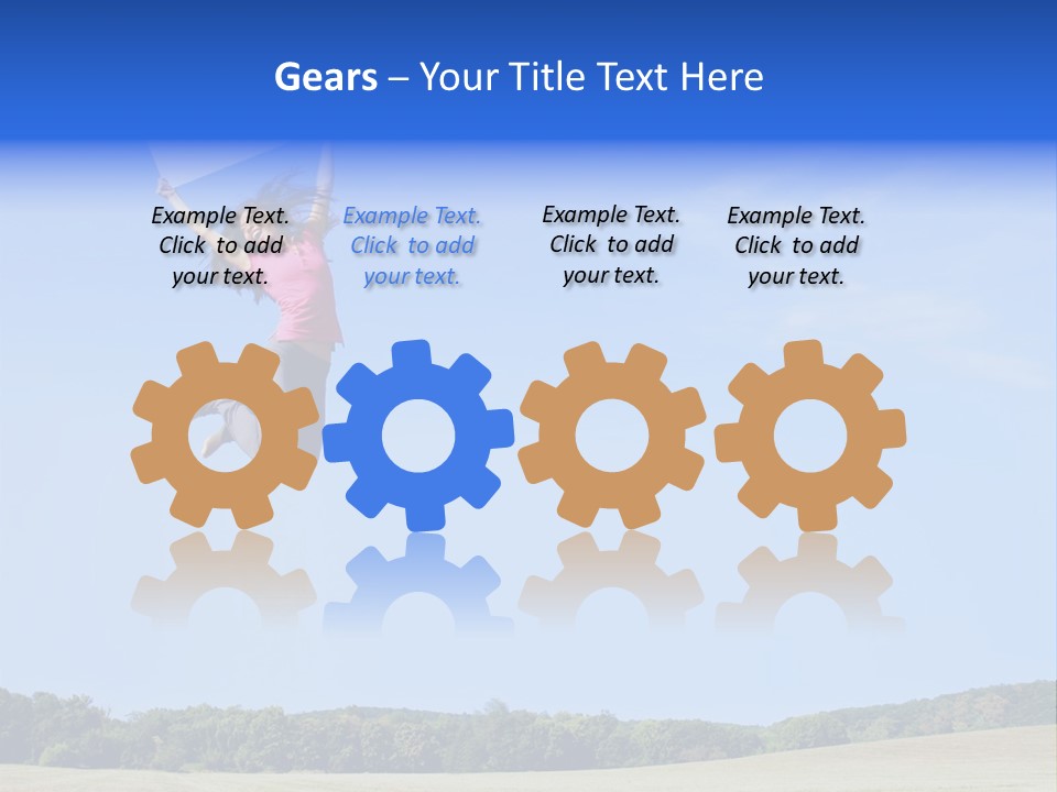 Chinese Girl Jumping With A Blank Sign In A Field. PowerPoint Template