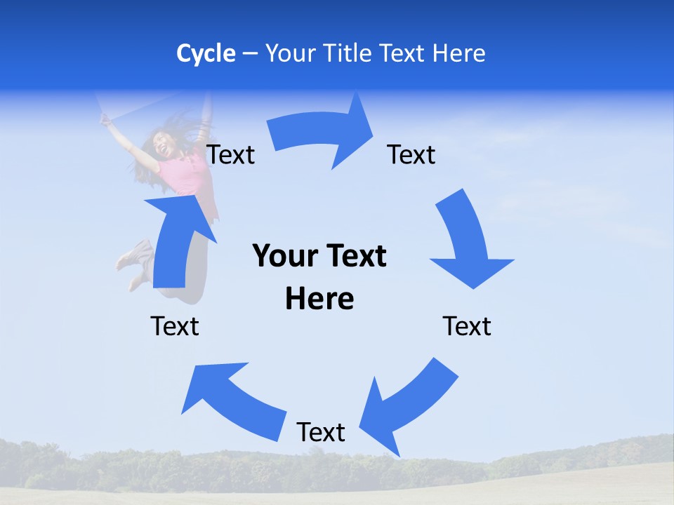 Chinese Girl Jumping With A Blank Sign In A Field. PowerPoint Template