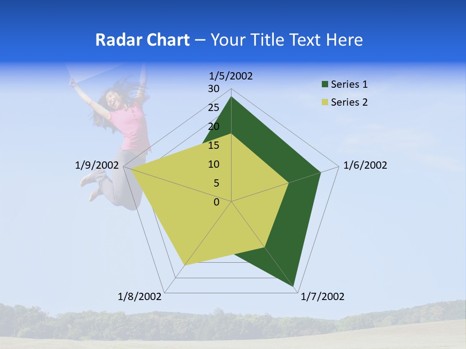 Chinese Girl Jumping With A Blank Sign In A Field. PowerPoint Template