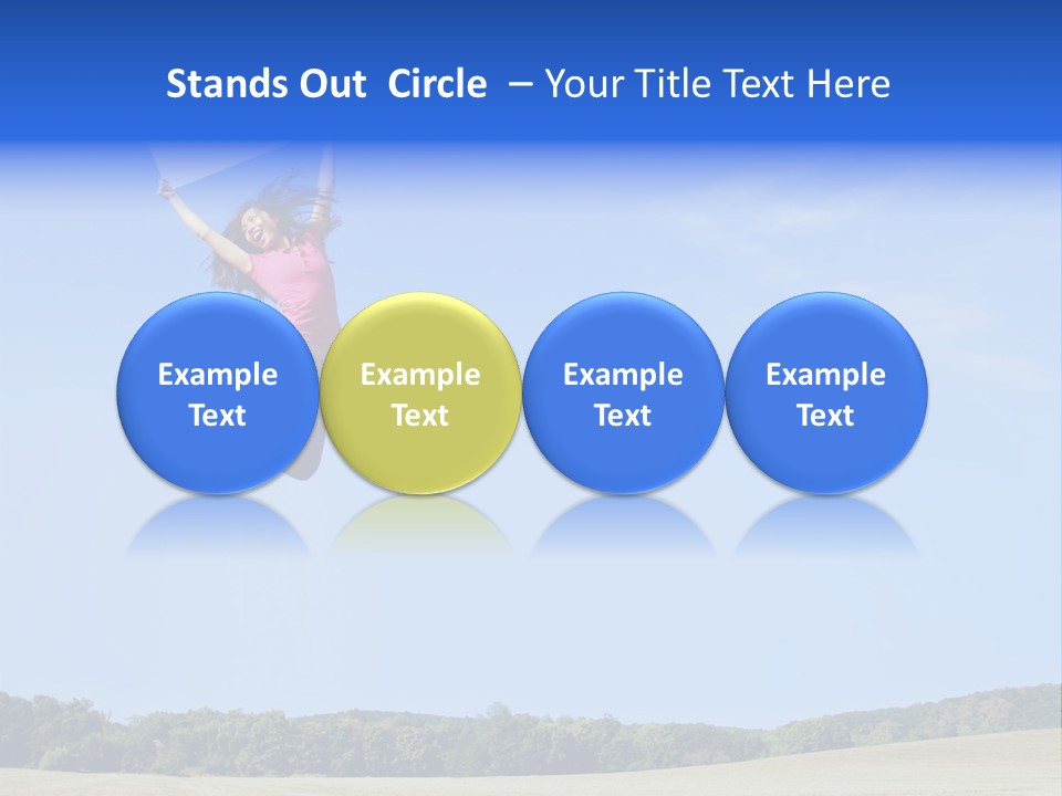 Chinese Girl Jumping With A Blank Sign In A Field. PowerPoint Template