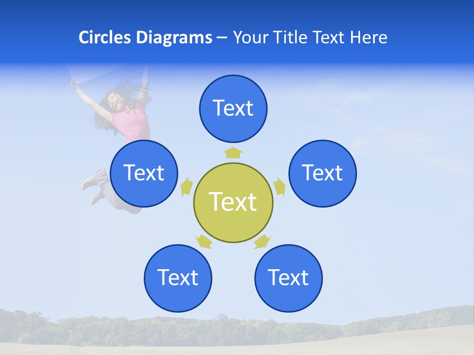 Chinese Girl Jumping With A Blank Sign In A Field. PowerPoint Template