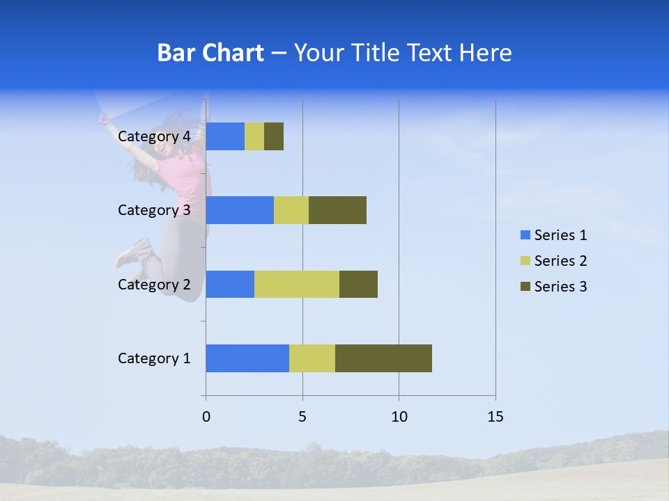 Chinese Girl Jumping With A Blank Sign In A Field. PowerPoint Template