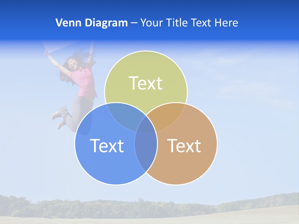 Chinese Girl Jumping With A Blank Sign In A Field. PowerPoint Template