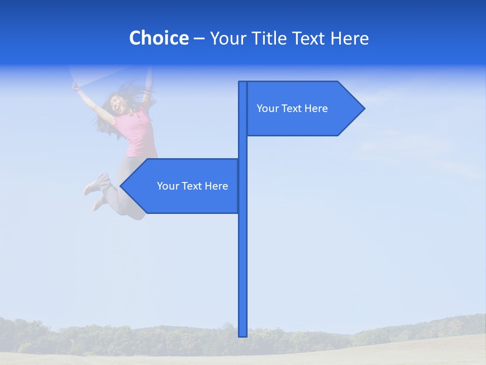 Chinese Girl Jumping With A Blank Sign In A Field. PowerPoint Template