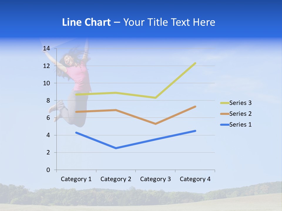 Chinese Girl Jumping With A Blank Sign In A Field. PowerPoint Template