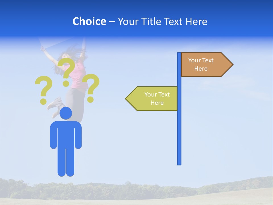 Chinese Girl Jumping With A Blank Sign In A Field. PowerPoint Template