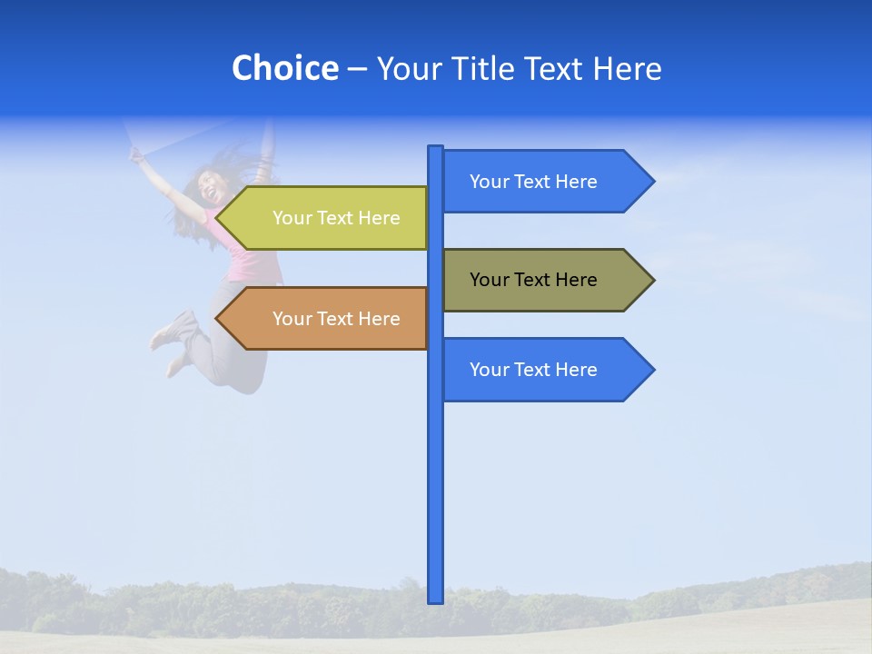 Chinese Girl Jumping With A Blank Sign In A Field. PowerPoint Template