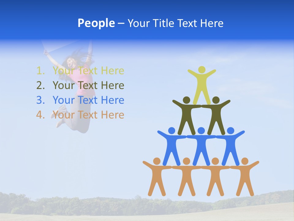 Chinese Girl Jumping With A Blank Sign In A Field. PowerPoint Template