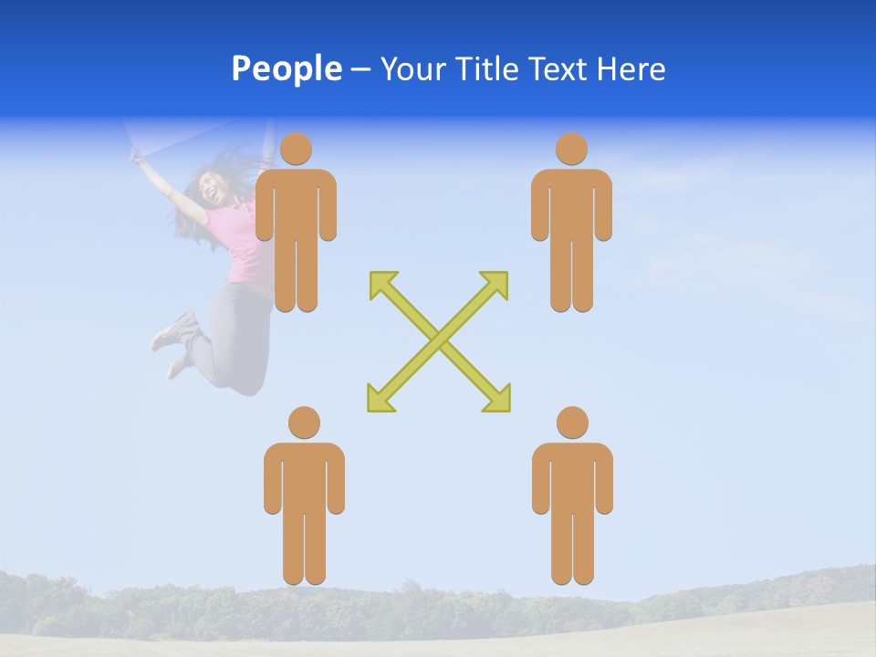 Chinese Girl Jumping With A Blank Sign In A Field. PowerPoint Template