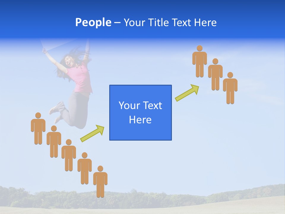 Chinese Girl Jumping With A Blank Sign In A Field. PowerPoint Template