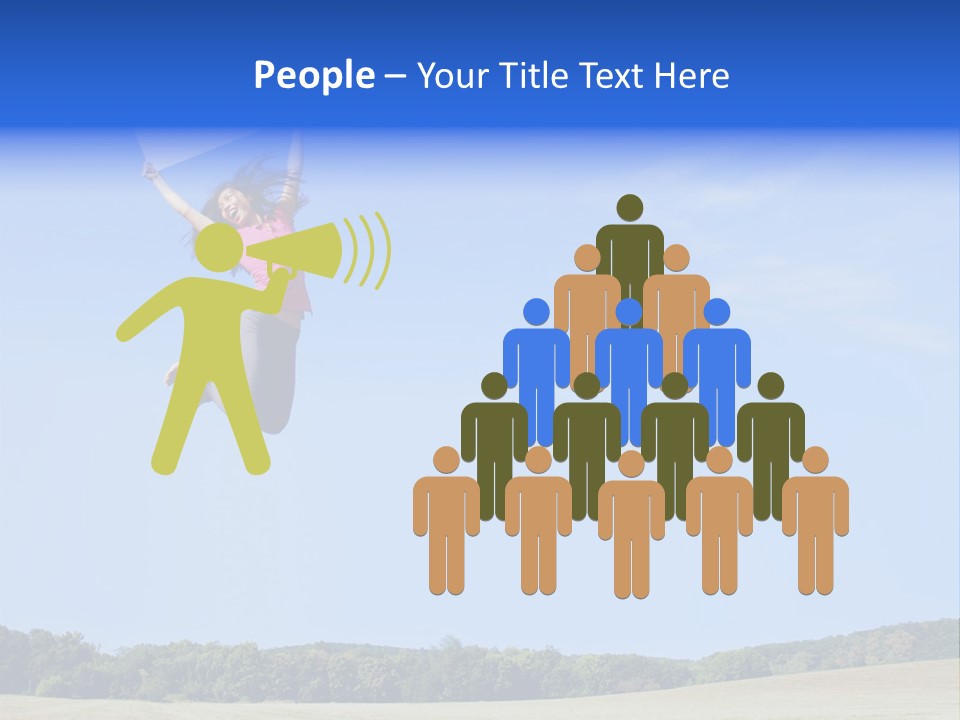 Chinese Girl Jumping With A Blank Sign In A Field. PowerPoint Template