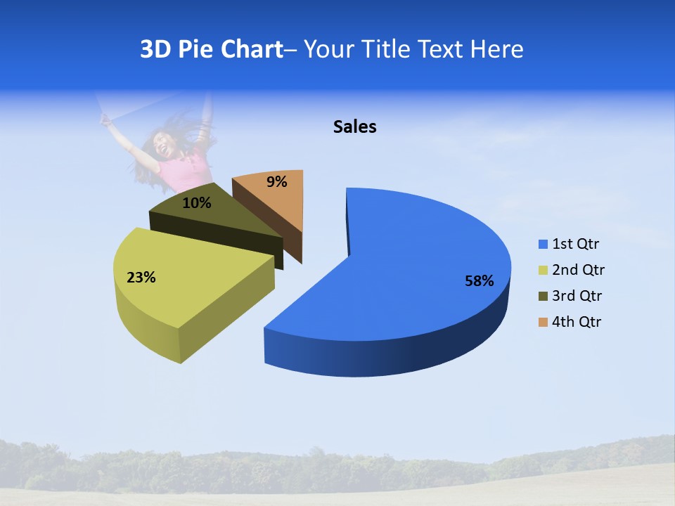 Chinese Girl Jumping With A Blank Sign In A Field. PowerPoint Template