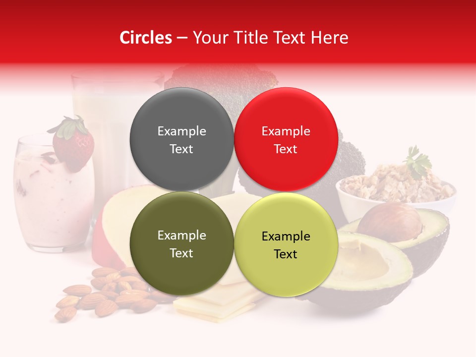 Food Sources Of Calcium, Isolated On White. Includes Milk, Yogurt, Almonds, Cheeses, Broccoli, Salmon, And Avocado. PowerPoint Template