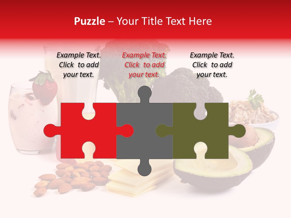 Food Sources Of Calcium, Isolated On White. Includes Milk, Yogurt, Almonds, Cheeses, Broccoli, Salmon, And Avocado. PowerPoint Template