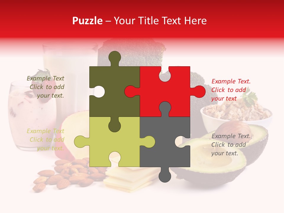 Food Sources Of Calcium, Isolated On White. Includes Milk, Yogurt, Almonds, Cheeses, Broccoli, Salmon, And Avocado. PowerPoint Template