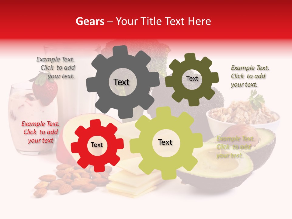 Food Sources Of Calcium, Isolated On White. Includes Milk, Yogurt, Almonds, Cheeses, Broccoli, Salmon, And Avocado. PowerPoint Template