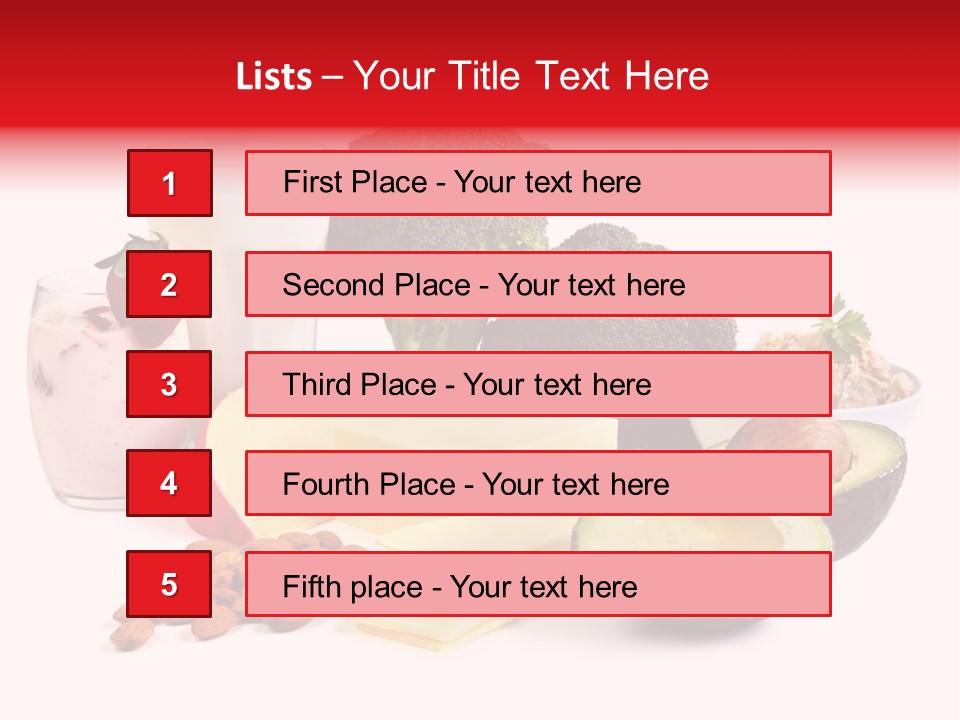 Food Sources Of Calcium, Isolated On White. Includes Milk, Yogurt, Almonds, Cheeses, Broccoli, Salmon, And Avocado. PowerPoint Template