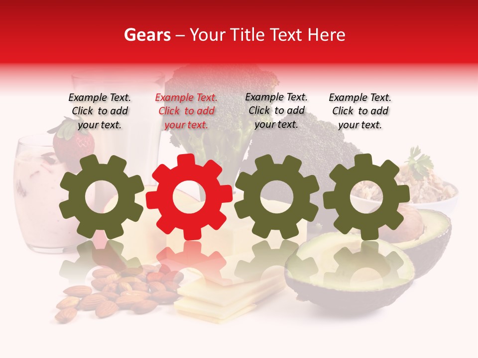 Food Sources Of Calcium, Isolated On White. Includes Milk, Yogurt, Almonds, Cheeses, Broccoli, Salmon, And Avocado. PowerPoint Template