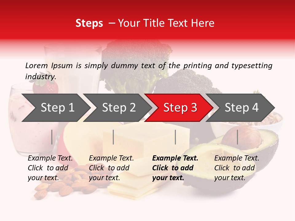 Food Sources Of Calcium, Isolated On White. Includes Milk, Yogurt, Almonds, Cheeses, Broccoli, Salmon, And Avocado. PowerPoint Template