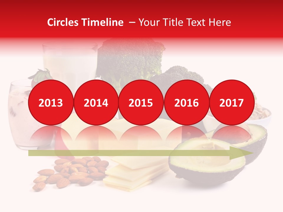 Food Sources Of Calcium, Isolated On White. Includes Milk, Yogurt, Almonds, Cheeses, Broccoli, Salmon, And Avocado. PowerPoint Template