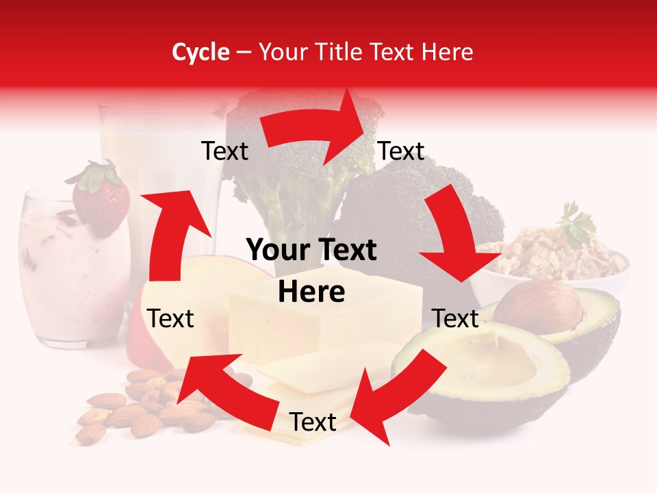 Food Sources Of Calcium, Isolated On White. Includes Milk, Yogurt, Almonds, Cheeses, Broccoli, Salmon, And Avocado. PowerPoint Template