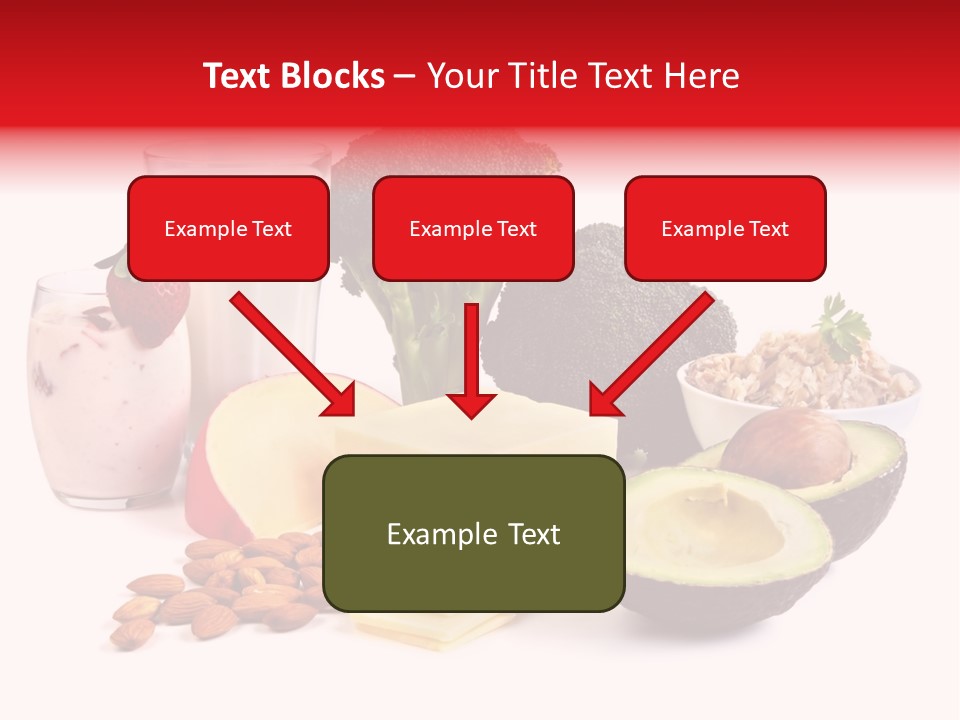 Food Sources Of Calcium, Isolated On White. Includes Milk, Yogurt, Almonds, Cheeses, Broccoli, Salmon, And Avocado. PowerPoint Template