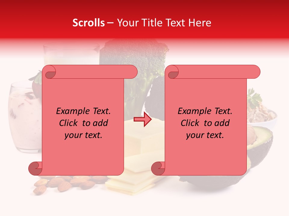 Food Sources Of Calcium, Isolated On White. Includes Milk, Yogurt, Almonds, Cheeses, Broccoli, Salmon, And Avocado. PowerPoint Template